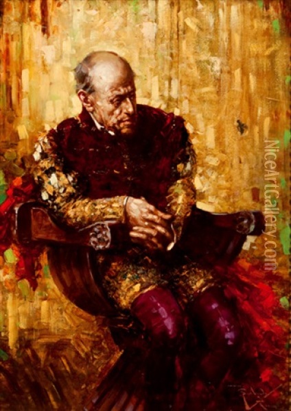 Personaje De La Corte Oil Painting - Salvador Sanchez Barbudo