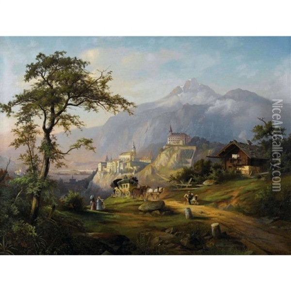 Idyllische Landschaft Mit Blick Auf Chur Oil Painting - Franz Adolf Christian Mueller