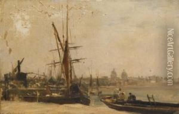 Greenwich Vue De La Tamise Oil Painting - Charles Lapostolet