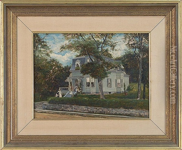 Figures Outside A Victorian House Oil Painting - Frank Henry Shapleigh