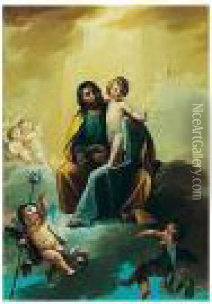 Saint Joseph And The Christ Child In Glory Oil Painting - Zacarias Gonzalez Velazquez