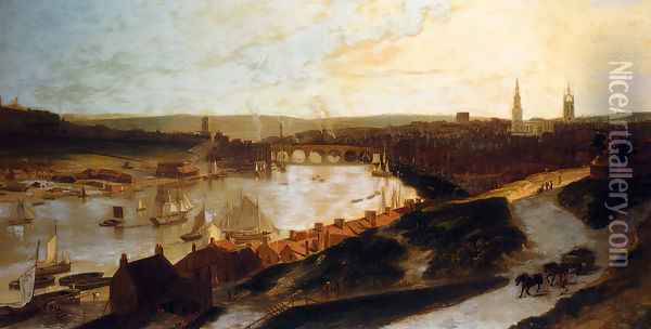 View Of Newcastle On The River Tyne From St Ann's Oil Painting - William Daniell RA