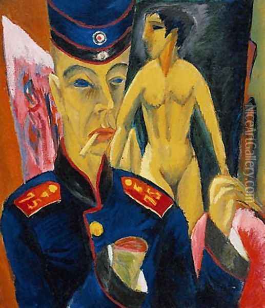 Self-portrait as a soldier Oil Painting - Ernst Ludwig Kirchner
