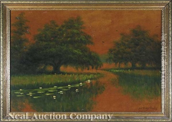 Live Oaks And Lilies Oil Painting - Alexander John Drysdale