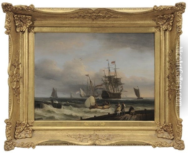 Dutch Man-o-war At Anchor Offshore Oil Painting - Thomas Luny