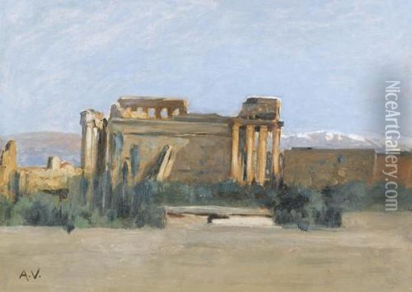 Der Tempel Von Baalbek Oil Painting - Auguste Louis Veillon