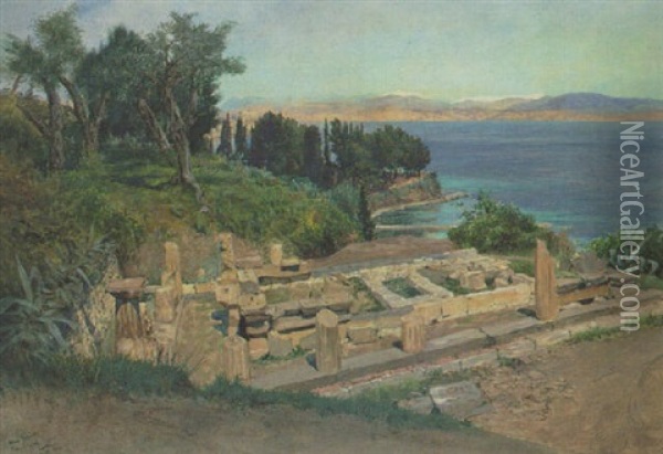 Ruins At Capri Oil Painting - Hans (Johannes) Bohrdt