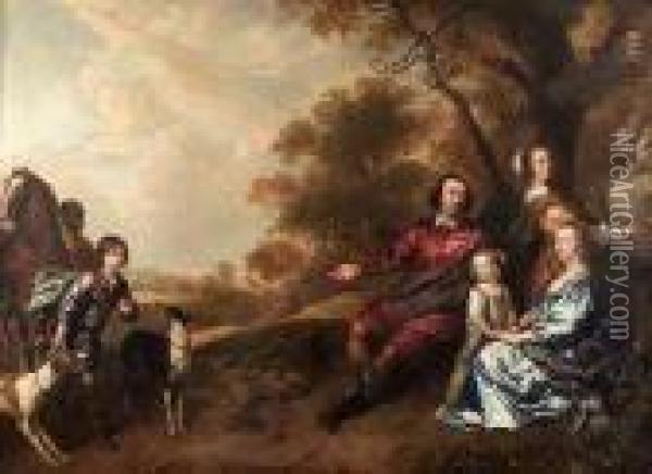 A Family Group Portrait Of A Lady And Gentleman, Their Son, Twodaught Oil Painting - Jan Mytens