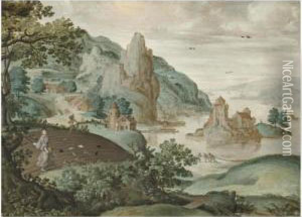 A Mountainous River Landscape With The Parable Of The Sewing Of Thetares Oil Painting - Cornelis Massys