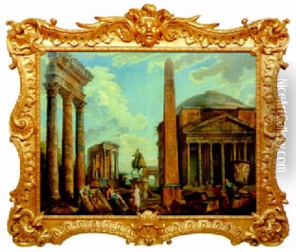 Idealvedute Mit Dem Obelisken Des Flaminius Oil Painting - Giovanni Paolo Panini