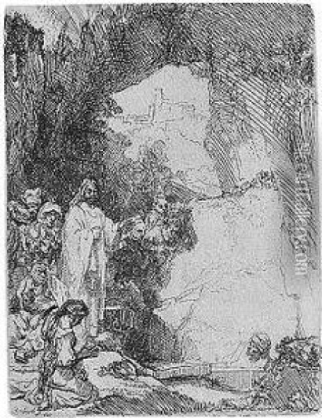 The Raising Of Lazarus. Small Plate (b., Holl.72; H.198; Bb.42-b) Oil Painting - Rembrandt Van Rijn