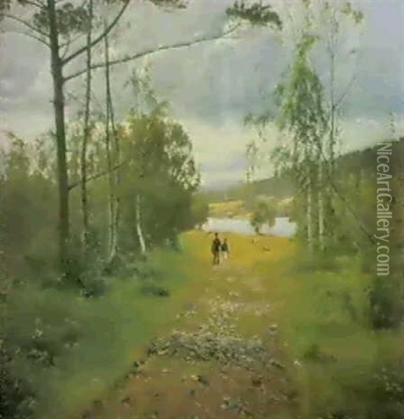 A Woodland Path Oil Painting - Sigvard Marius Hansen