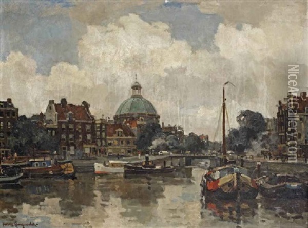 A View Of The Lutherse Kerk, Amsterdam Oil Painting - Frans Langeveld