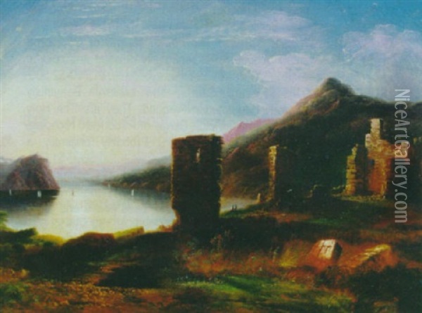 Ruins Of Fort Ticonderoga With Lake George In The Background Oil Painting - Edmund C. Coates