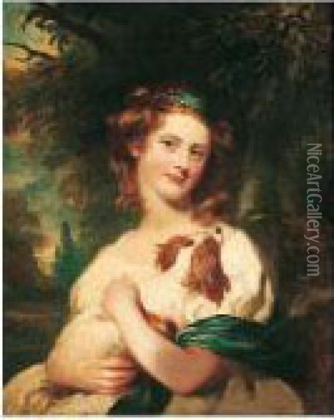 Portrait Of A Young Girl With A Blenheim Spaniel Oil Painting - James Northcote