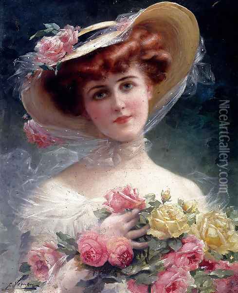 La Belle Aux Fleurs Oil Painting - Emile Vernon