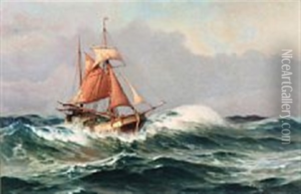En Kuf I Nordsoen, Sildig Eftermiddag Oil Painting - Christian Ferdinand Andreas Molsted