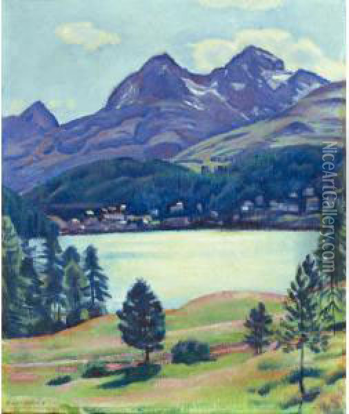 Blick Vom Hotel Waldhaus Auf St. Moritz Bad Oil Painting - Emil Cardinaux