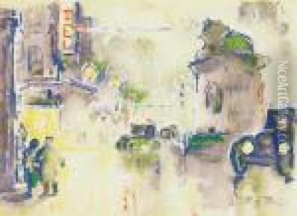 City Traffic With Automobiles Oil Painting - Dezso Pecsi-Pilch