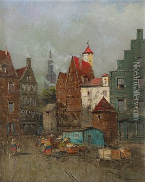 City Street Oil Painting - Hans Johann Wagner