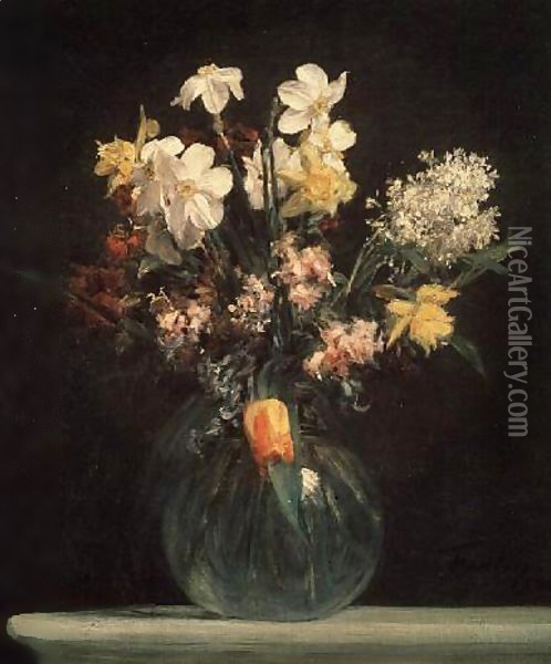 Narcisses Blancs Jacinthes et Tulipes 1864 Oil Painting - Ignace Henri Jean Fantin-Latour
