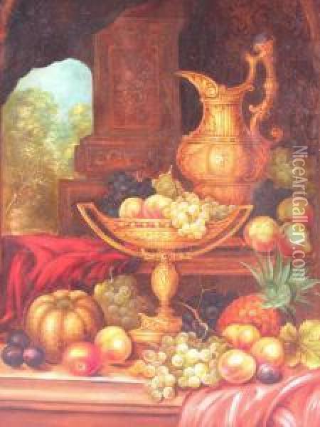 Still Life Of Fruit, Compote & Ewer Oil Painting - Edwin Steele
