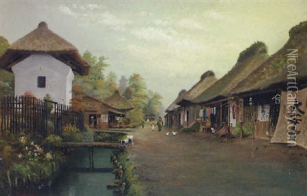 A Japanese Village Oil Painting - S. Ishida