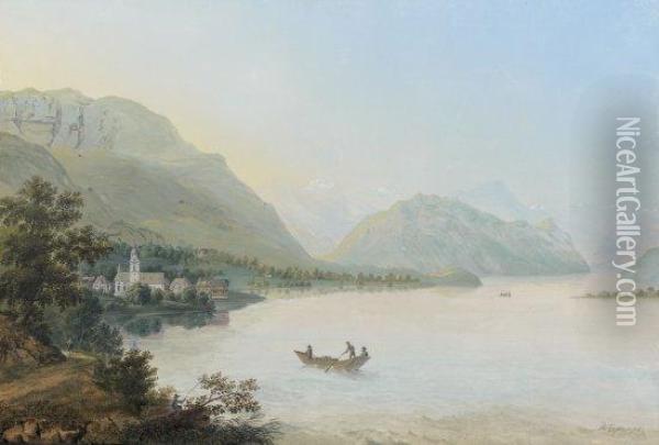 Paysage Alpin Avec Un Lac Oil Painting - Nikanor Grigorevich Chernetsov