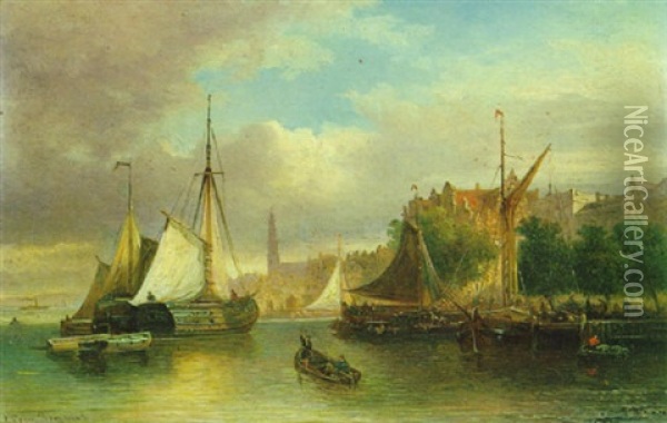 Ansicht Von Amsterdam Oil Painting - Elias Pieter van Bommel