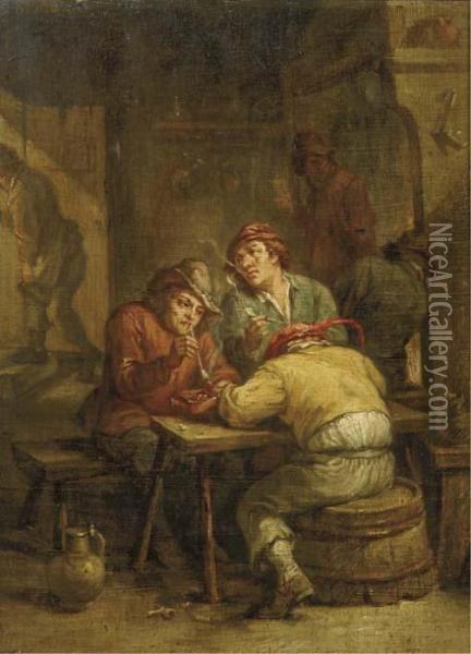 Peasants Smoking In A Tavern Oil Painting - David The Younger Teniers