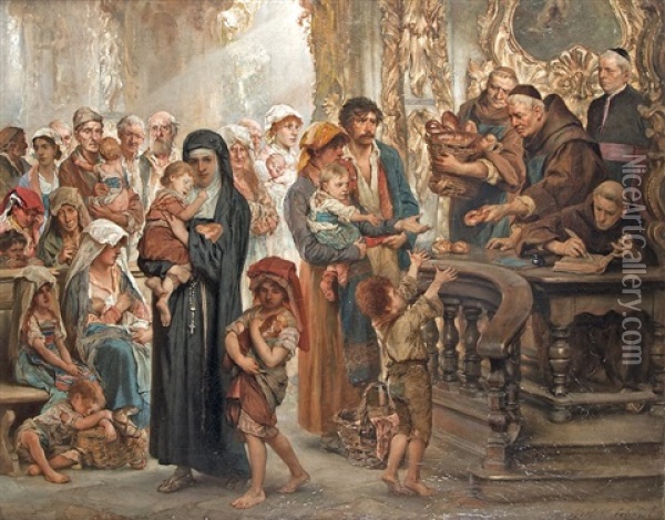 Sharing Bread In The Church Oil Painting - Norbert Schroedl