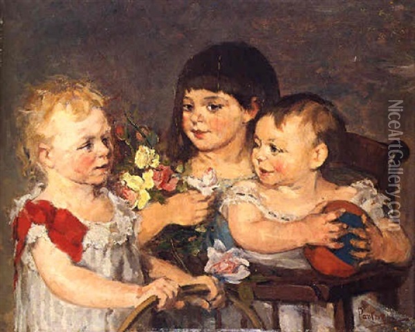 Three Children Oil Painting - Pericles Pantazis