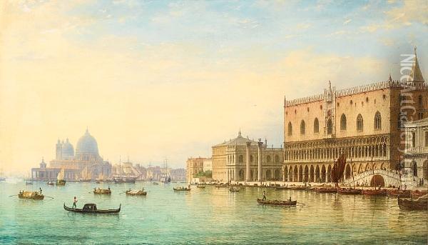 The Bacino Di San Marco Looking 
Towards Santa Maria Della Salute, The Doge's Palace On The Right Oil Painting - Carlo Grubacs