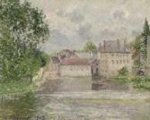 Le Pont Et L'imprimerie A Moret Oil Painting - Camille Pissarro