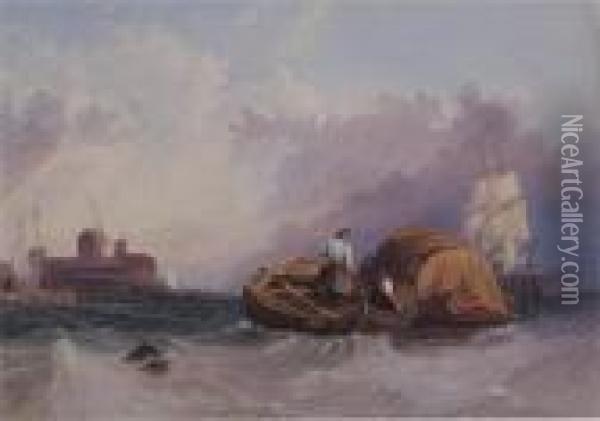 Peter Boats Gathering Their Nets In Choppy Seas Off Millwall Oil Painting - George Clarkson Stanfield