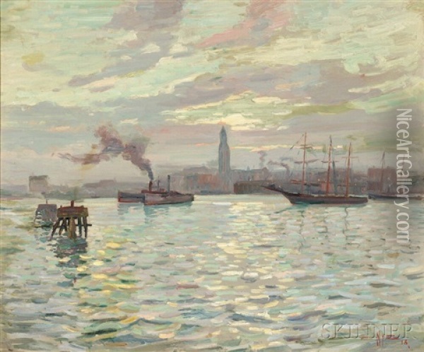 View Of Baltimore Harbor Oil Painting - Edgar Hewitt Nye