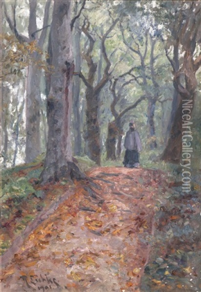 Der Waldspaziergang Oil Painting - Richard Hermann Eschke