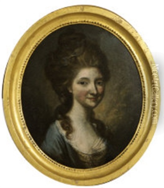 Portrait Of A Lady In Blue Dress Oil Painting - Hugh Douglas Hamilton