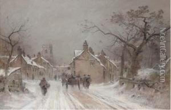Wintertime, The Entrance To A Village Oil Painting - George Sheffield
