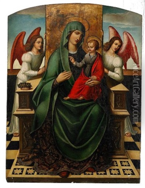 Maria Och Jesusbarnet Omgiven Av Anglar Oil Painting - Juan de Borgona the Elder