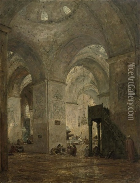 Oosterse Moskee (interior Of The Ulu Mosque In Bursa, Turkey) Oil Painting - Marius Bauer