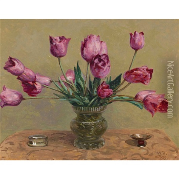 Tulipes Dans Vase Cristal Oil Painting - William Roethlisberger