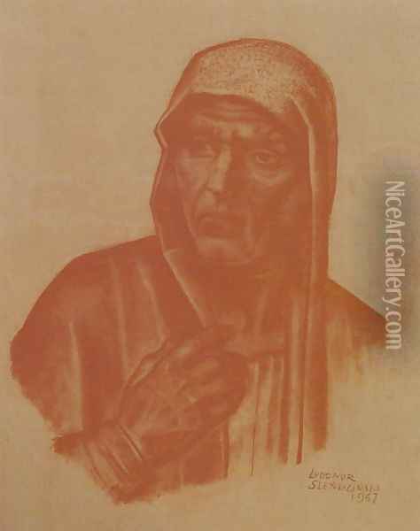 Head of an Old Woman Oil Painting - Ludomir Slendzinski