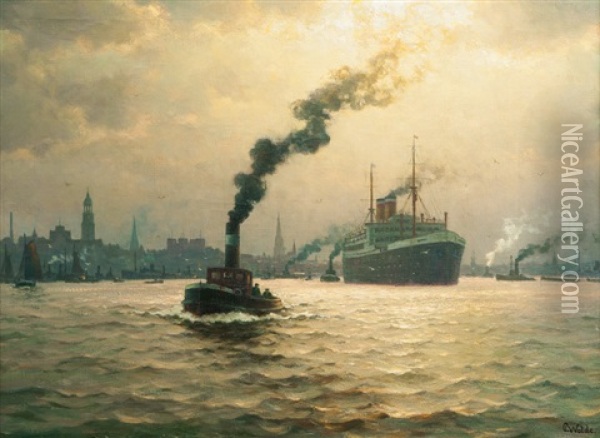 Port Of Hamburg Oil Painting - Paul Wolde