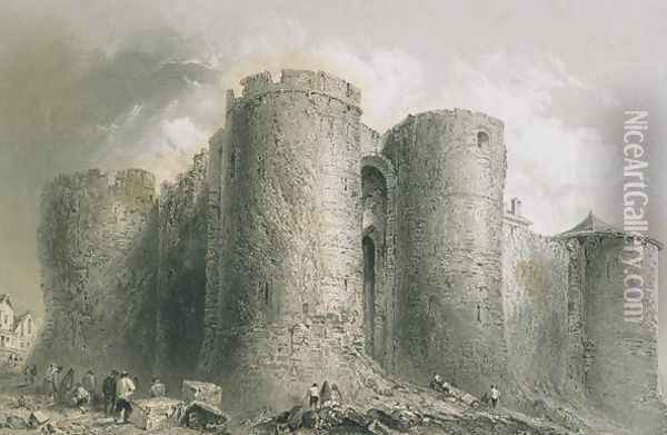 King John's Castle, Limerick, Ireland, from 'Scenery and Antiquities of Ireland' by George Virtue, 1860s Oil Painting - William Henry Bartlett