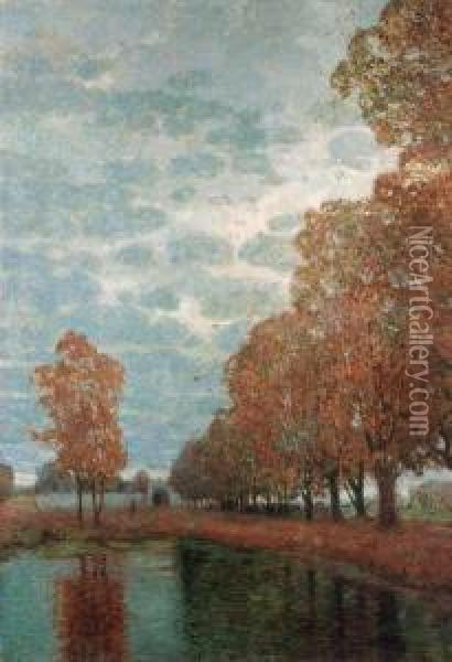 An Avenue Of Trees On A Windy Day Oil Painting - Rudolf Quittner