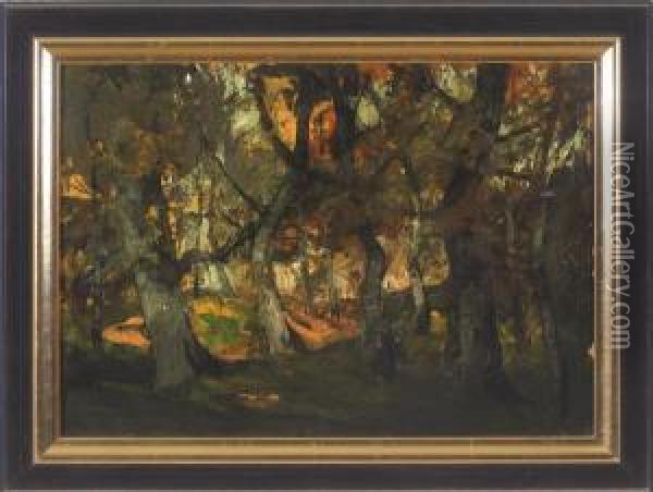 Herbstwald Am Samerberg Oil Painting - Anton Muller-Wischin