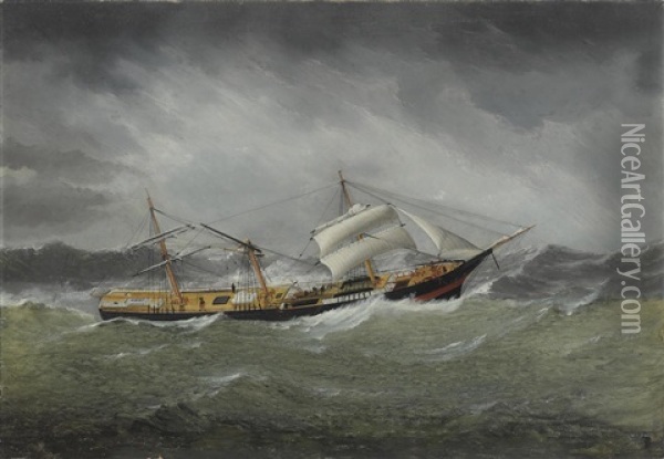 The Ship Adorna Of Setauket In A Storm Oil Painting - William Howard Yorke