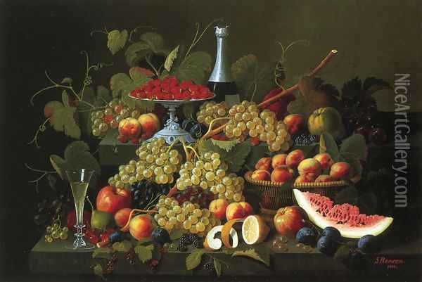 Still Life with Fruit and Champagne II Oil Painting - Severin Roesen