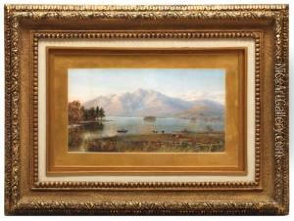 Paisaje De Lago Con Pescadores Y Ganado Oil Painting - Ebenezer Alfred Warmington